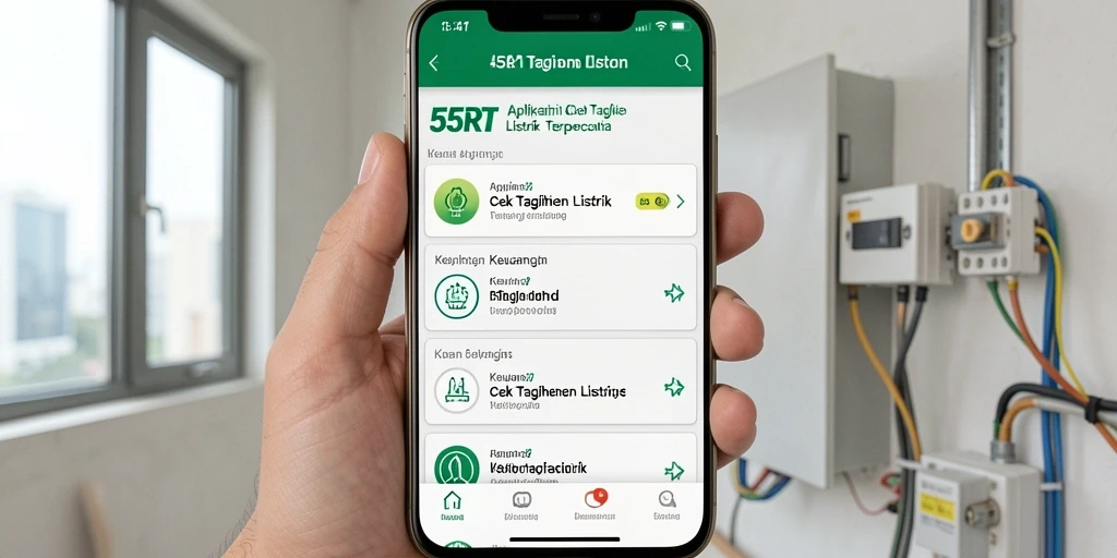 Tampilan antarmuka aplikasi Cek Tagihan Listrik 55RT.