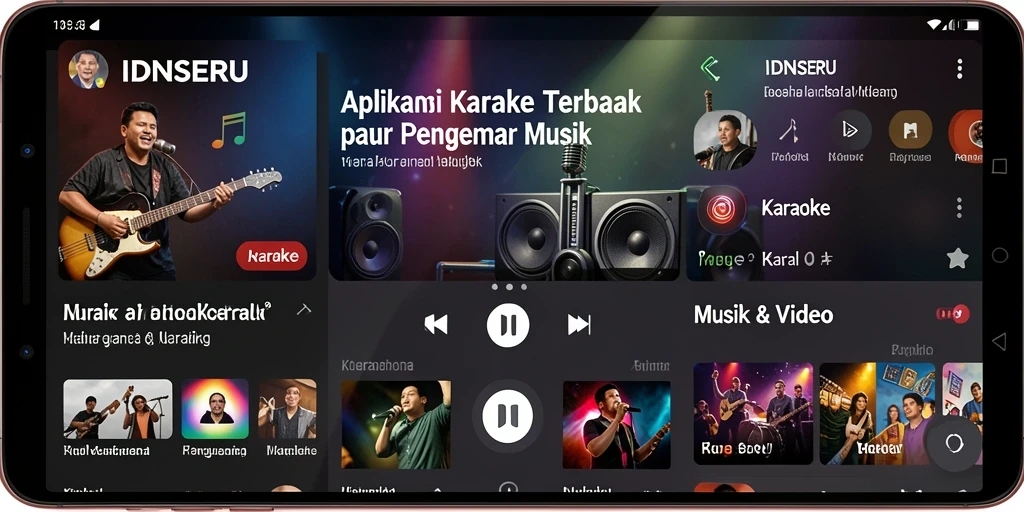 Tampilan antarmuka aplikasi Karaoke IDNSERU yang menarik dan interaktif.