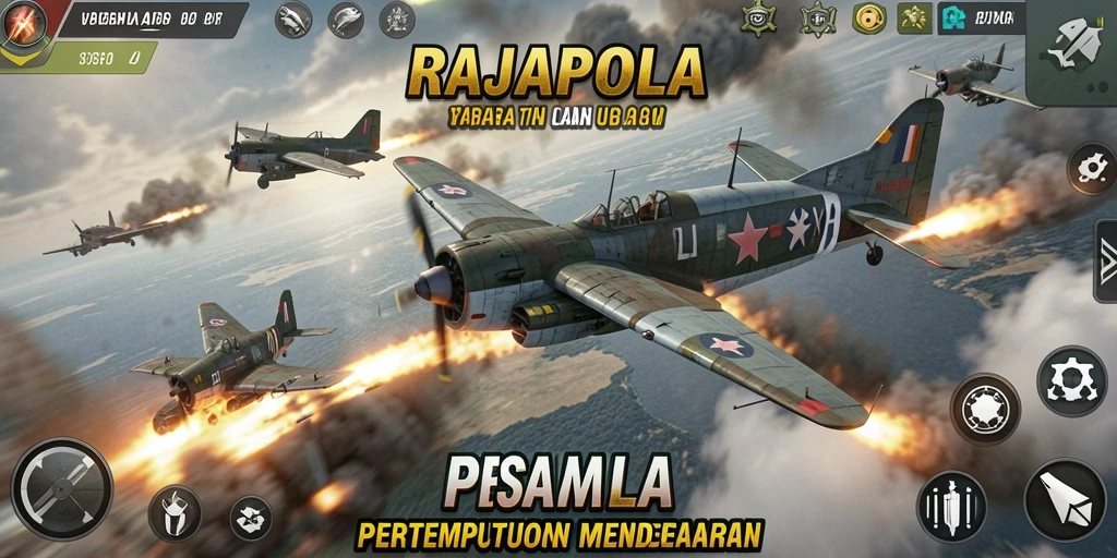 Antarmuka game RAJAPOLA menampilkan pertempuran pesawat yang epik.