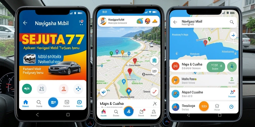 Tampilan antarmuka SEJUTA77 yang sederhana dan informatif untuk navigasi mobil.